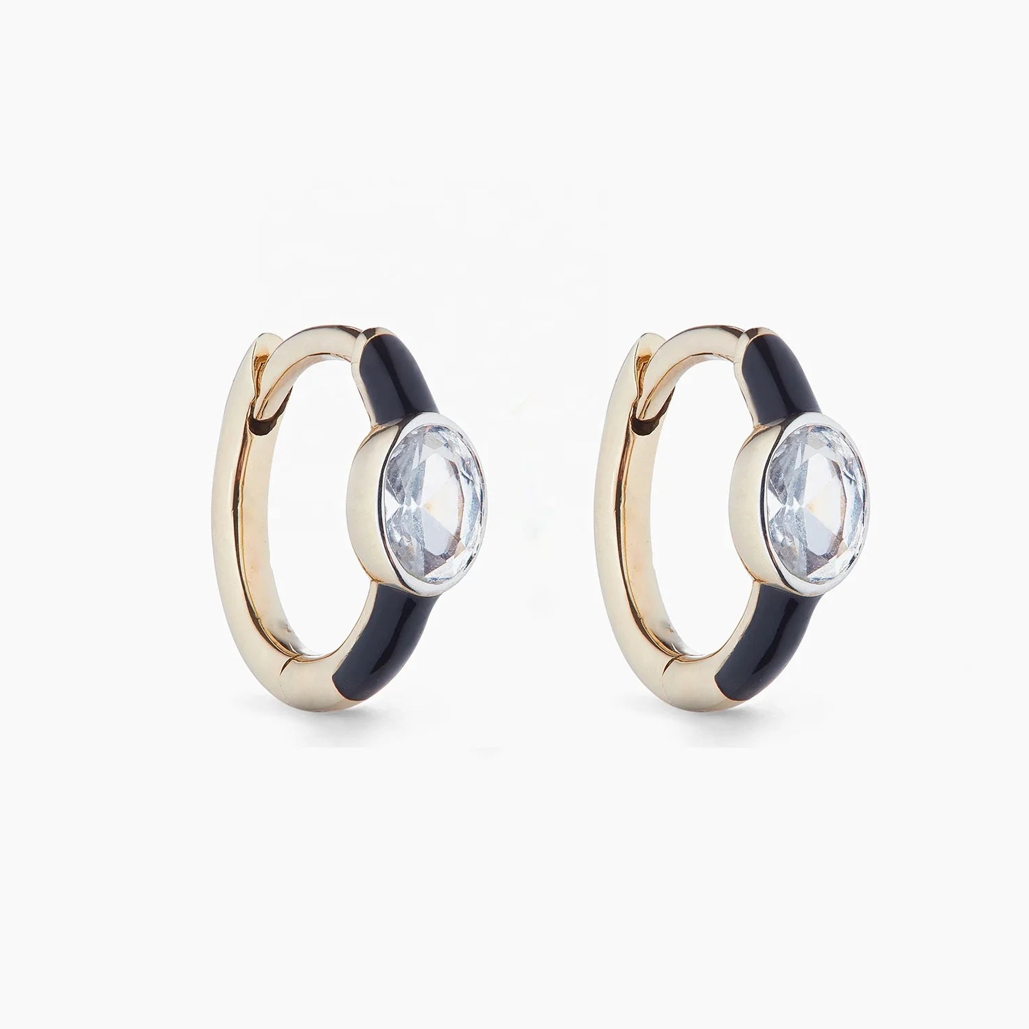 Wholesale 925 Sterling Silver Trendy Elegant Bezel Oval CZ Enamel Huggie Hoop Earring