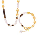 Fashional Ladies Girls Stainless Steel tiger Eye Stone Fresh Water Pearl Necklaces Bracelets Jewelry Sets