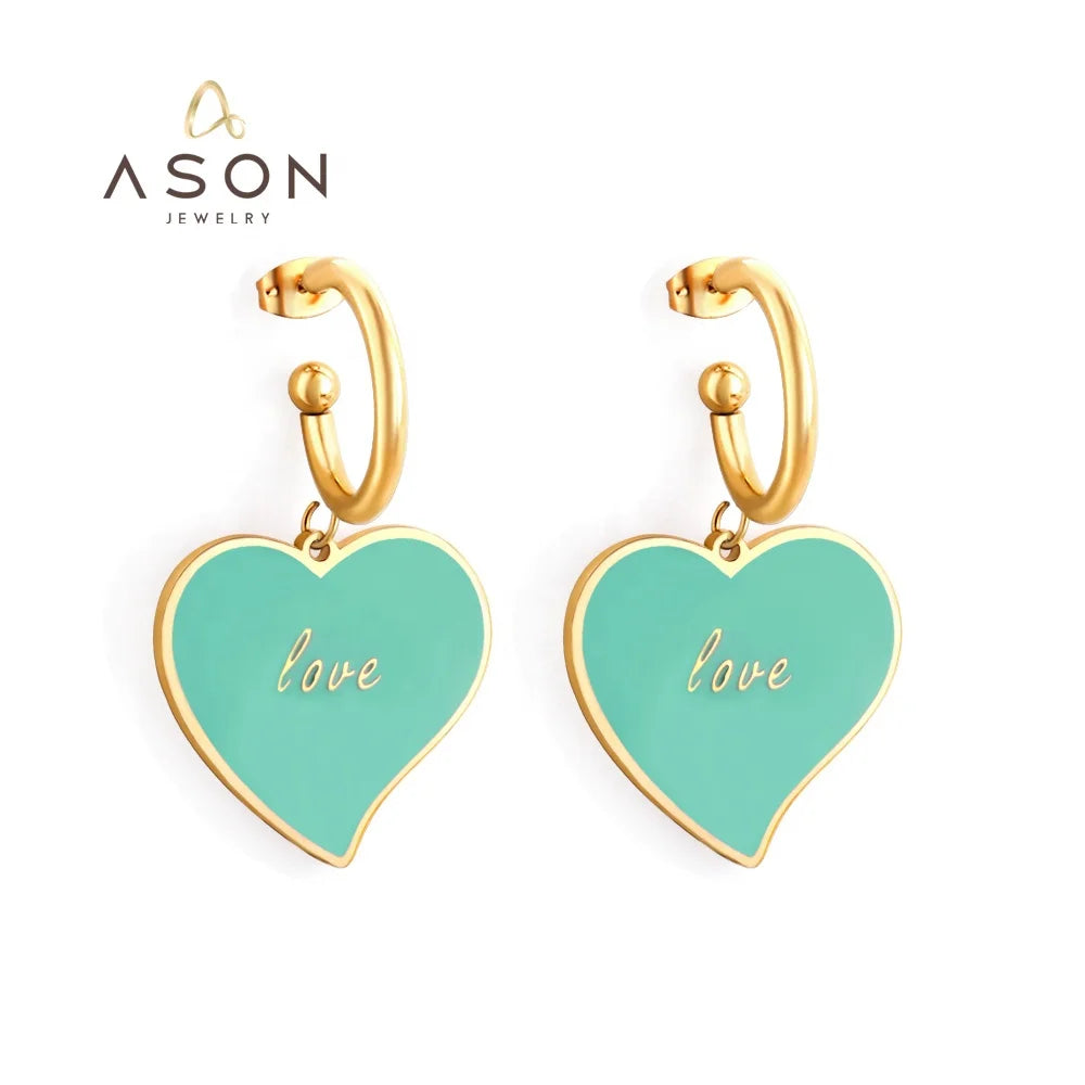 Ason Stainless Steel 18k Gold Plated Alphabet love Valentines Earrings Wholesale Heart Hoop Filled Jewelry Earrings for Women