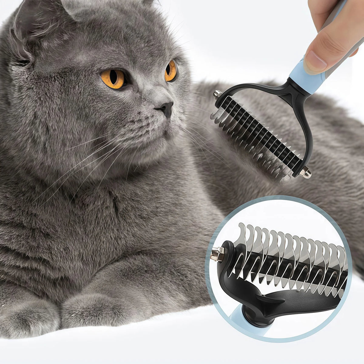 Pet Double-sided Brush Grooming Dematting Deshedding Stainless Steel Blade for Matted Long Cat Dog Hair Removal Comb MegaBDM