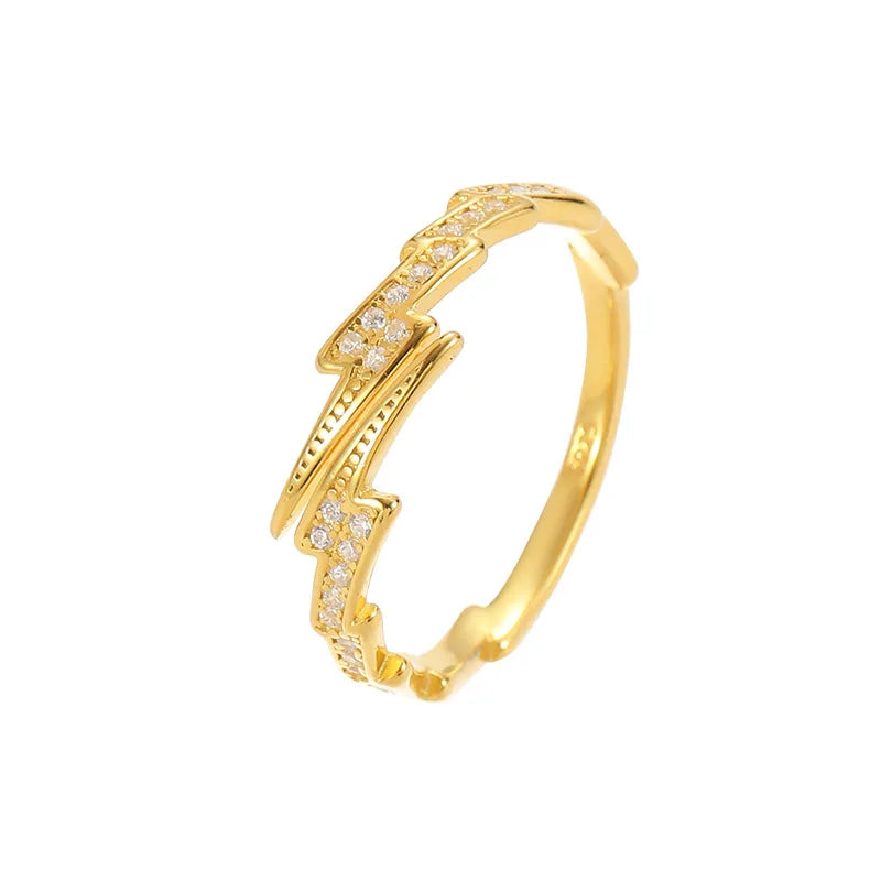 Fashion Jewelry 925 Sterling Silver Rings Flash lightning Diamond Zircon Gold Plated Open Rings for Women