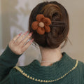 New Ladies Fashion Autumn Winter Colored Plush Flower Hair Clip Green Temperament Headdress Flower Hairclip