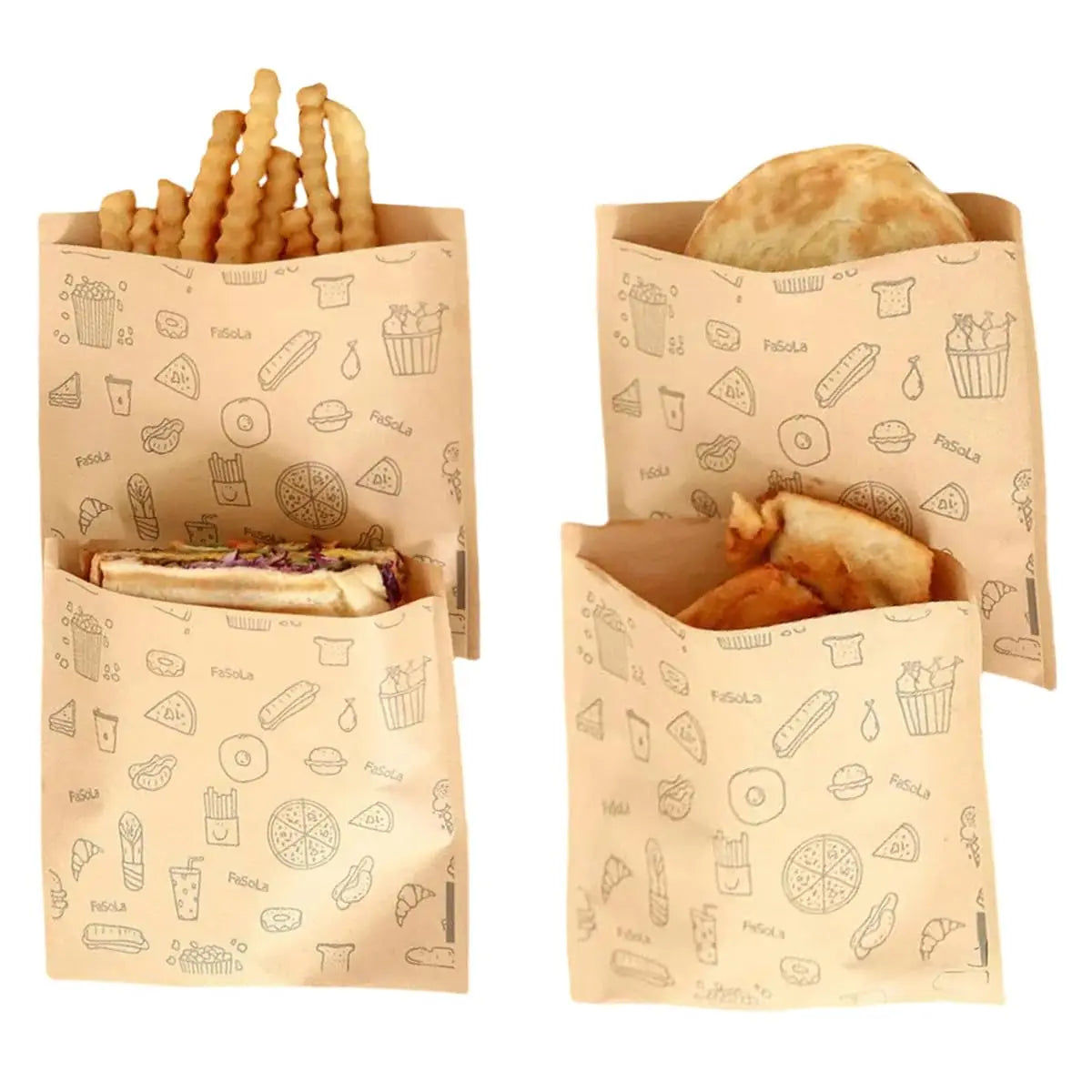 Custom Printed Design Greaseproof Disposable Eco Friendly Material French Fries Chicken Fast Food Packaging Kraft Paper Bag