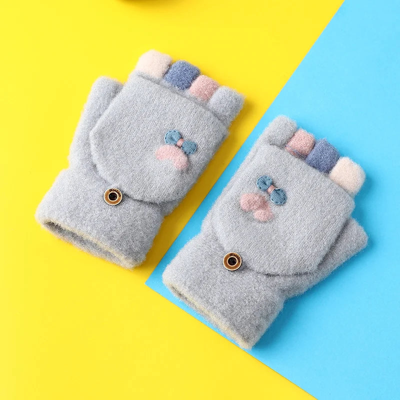Fancy Warm Winter Gloves Flip Top Mittens Girls Women Cute Half Finger Knitted Gloves