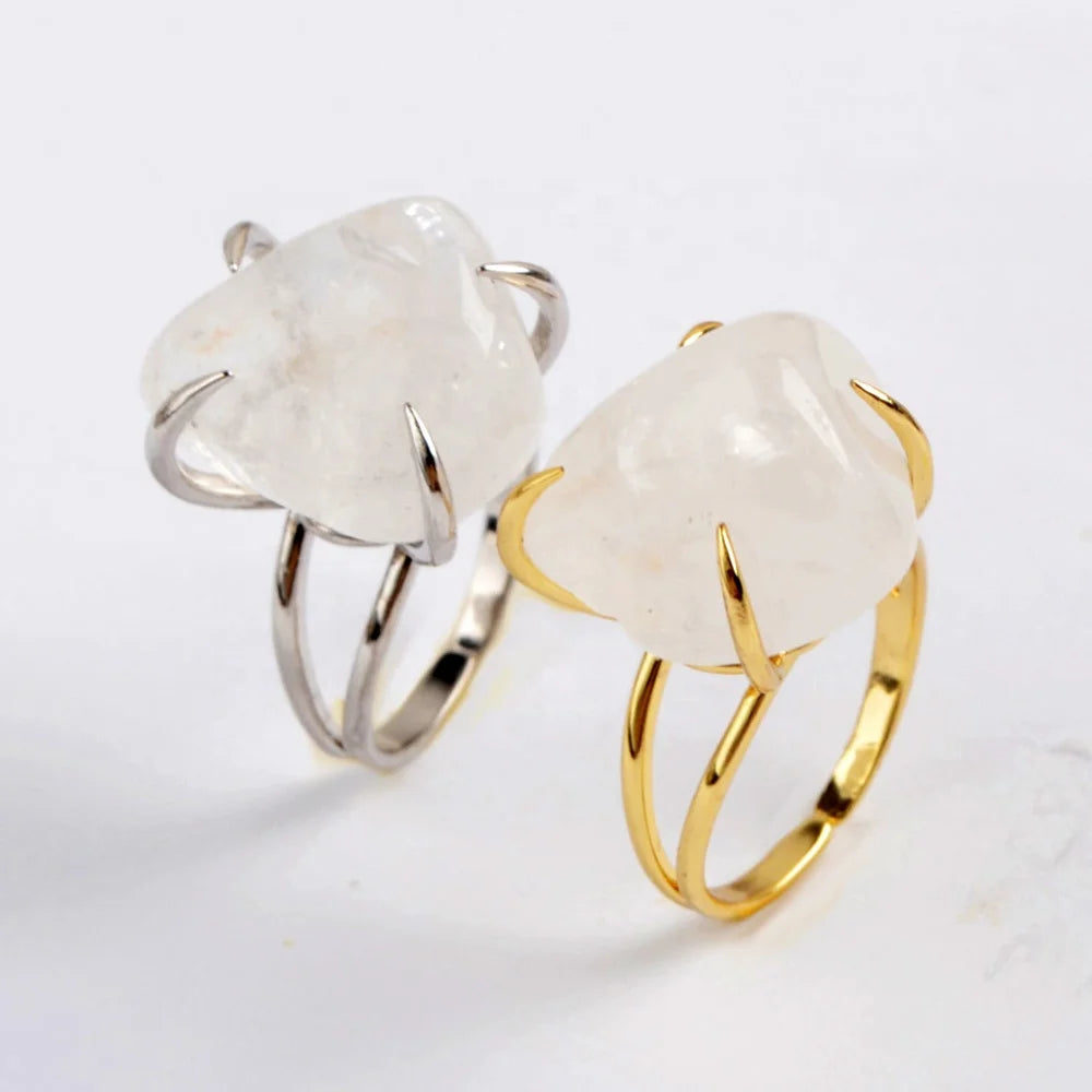 ZG0443 Gold Plated Natural White Quartz Claw Adjustable Ring for Women