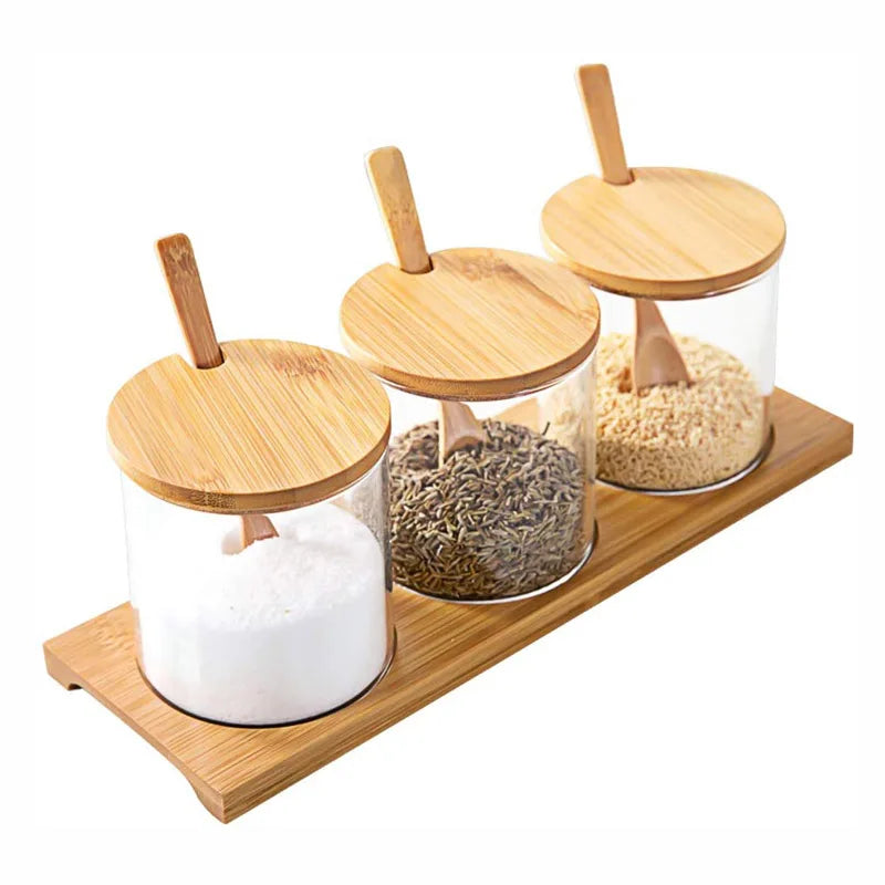 Reihey 3-Piece High Borosilicate Glass Food Grade Plastic Eco-Friendly Minimalist Multifunction Custom Logo Seasoning Boxes