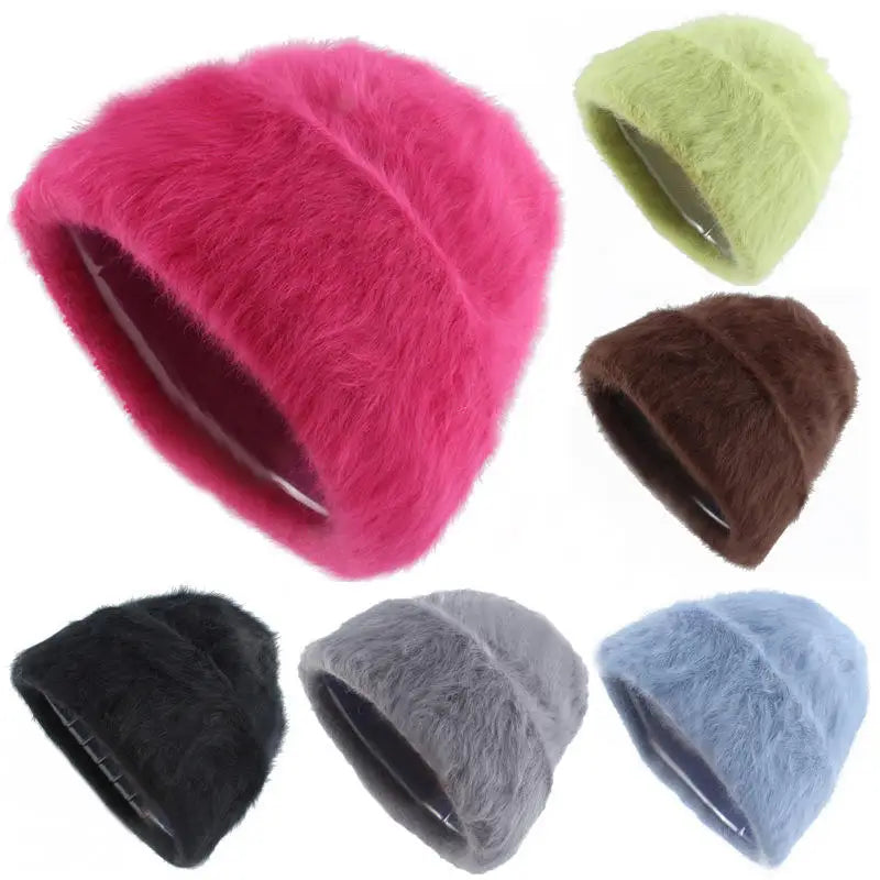 New Arrival Rabbit Hair Straight Cap High Quality Fur New Design Winter Warm Knitted Hot Sale Cute Plush Fashion Beanie Hat