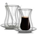 Logo Custom Turkish Style Double Wall Glass Tea Cup Set for Coffee Tea Drinking Use With Saucer Spoon Turkish Glass Cup Set