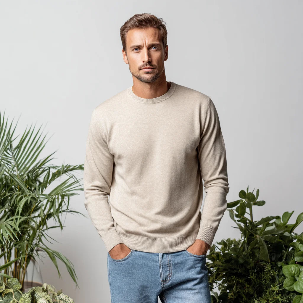 Men's Organic Cotton Lightweight Breathable Crewneck Sweater Sustainable Spring Knitwear