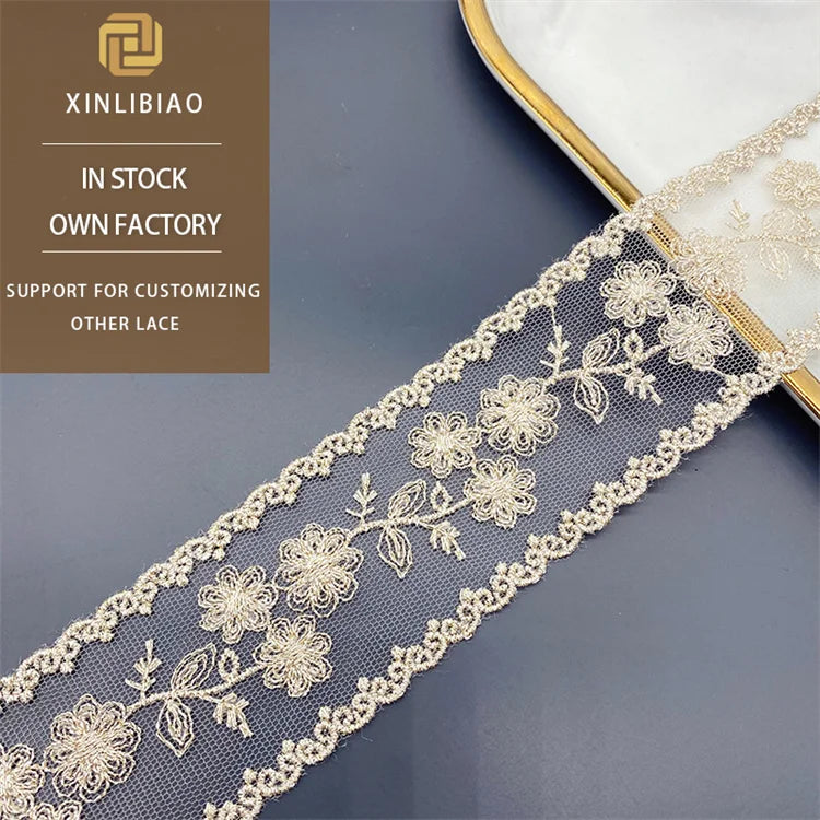 Water Soluble Polyester Gold Mesh Lace Embroidered Wire Mesh Lace Trim for Dress Home & Wedding Decoration for Bags