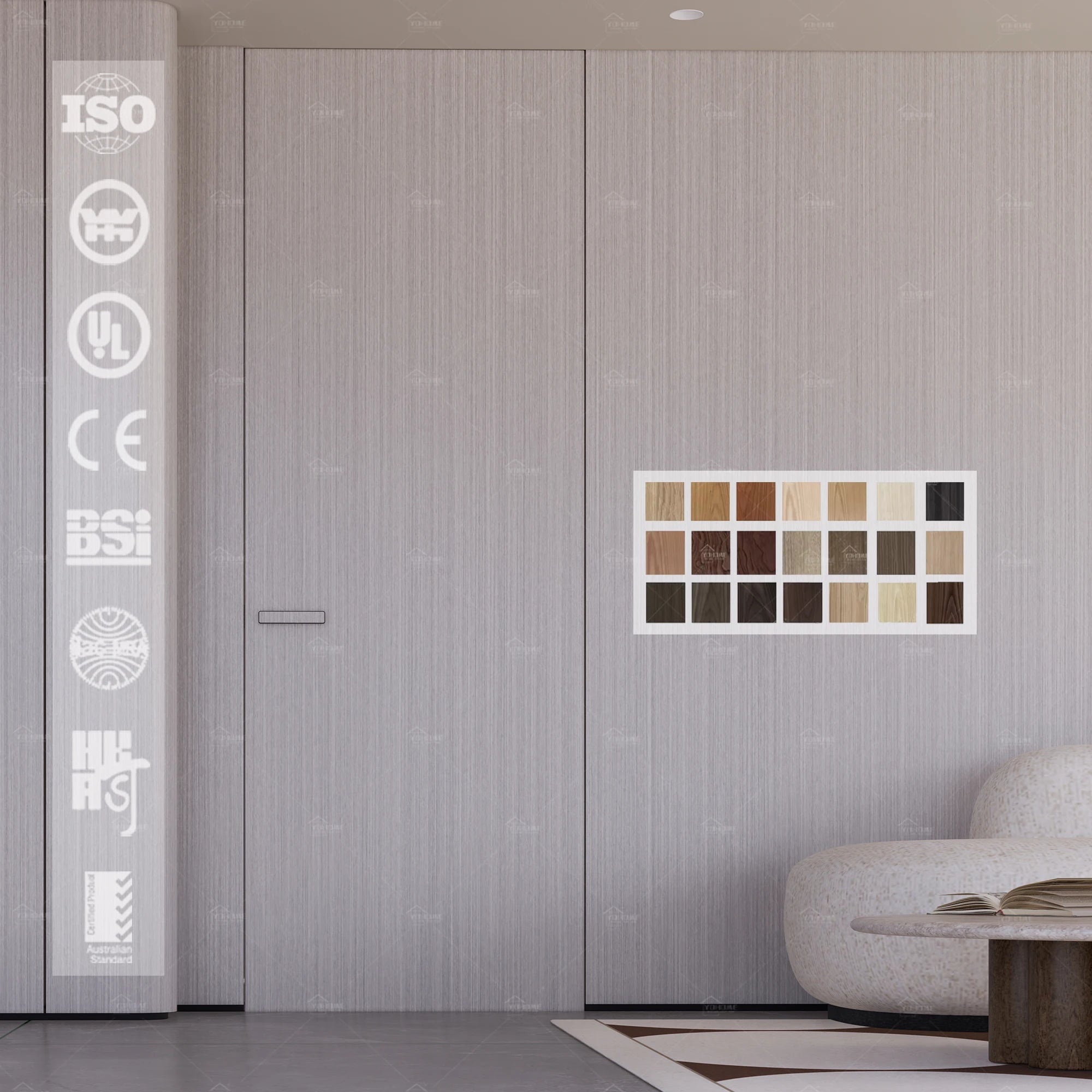 China high quality wood door factory custom wooden interior doors invisible soundproof hidden invisible frameless door