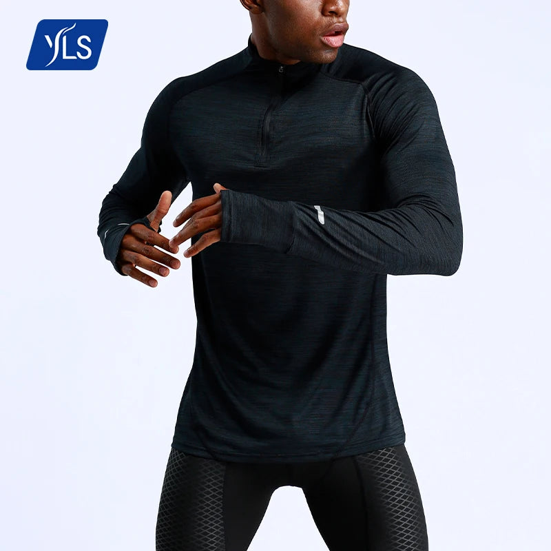 YLS Wholesale Private Label Knitted Sporty Blank Quick Dry Training Long Sleeve Sport High Elastic Fitness Activewear Men Gym T