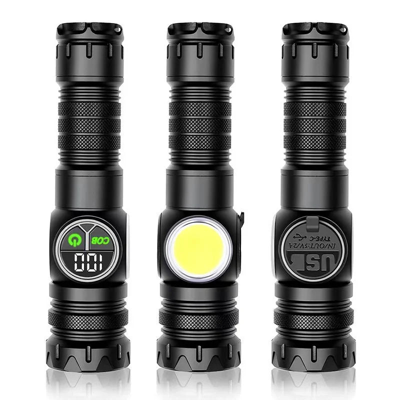 Howlighting Rechargeable LED Dual Switch Type-C USB White Laser Bright Cob Strong Magnetic Screen Display Side Light Flashlight