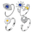 SC Hot Sale Anxiety Fidget Rings Rotatable Spinner Devil Eye Rings Stress Anxiety Relief Zircon Flower Fidget Rings for Women