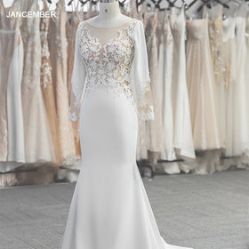 Elegant Mermaid Wedding Dresses Chic Lace Long Sleeve Satin Bridal Dress Dinner Wedding Party Gowns Lssg001