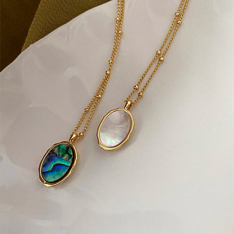 2 Designs Beads Chain Natural Abalone Shell Necklace Irregular Twisted Pendant Necklaces Women Vintage Luxury Fashion Jewelry