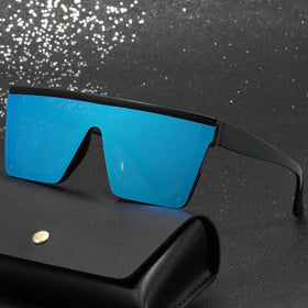 1871 Customized New Large Frame One Piece Sun Glasses Brand Square Flat Top Thick Frame Sunglasses Women Mirror Shades UV400