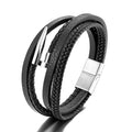 Fatingna Men's Fashion Charm Bracelets Stainless Steel Male Trendy with Buckle and Braided Leather Jewelry Accessory