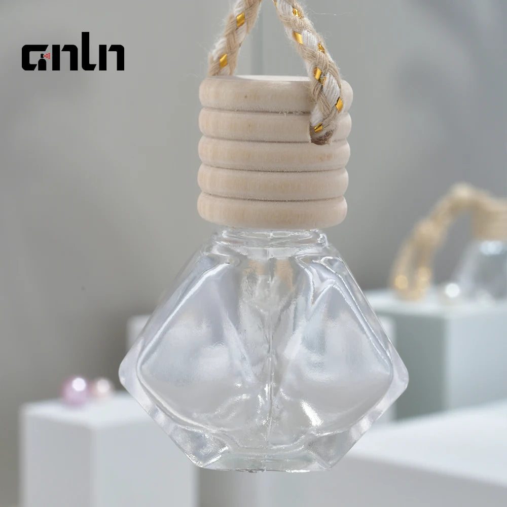 Glass Car Essential Oil Wooden Screw Cap Hanging Empty Perfume Car Diffuser Bottle