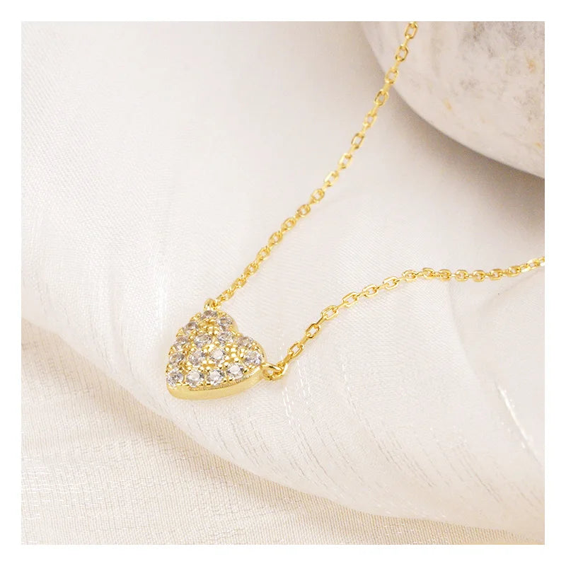 Casual Fashion 925 Sterling Silver Minimalist Jewelry Micro Pave Cubic Zirconia Heart Shape Pendant Necklace for Women Gift