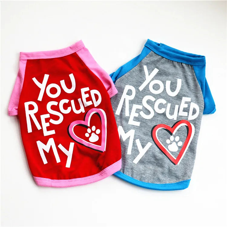 Casual Thin and Comfortable with Sweet Heart Printed Pet Dog T-shirt Clothes