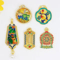 JF8765 Large Vintage Old Antique Chinese Good Lucky Matte Gold Plated Cloisonne Enamel Filigree Disc Circle Pendant