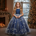 European Style Elegant Long Dresses for Girls of 10 Year Old Red Girl Evening Party Dresses Star Pattern Kids Girl Dress