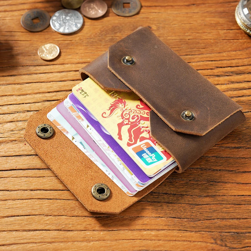 Wholesale Custom Simple Design Crazy Horses Genuine Real Leather Cardholder Men Vintage Style Coin Wallet and Credit Card Holder