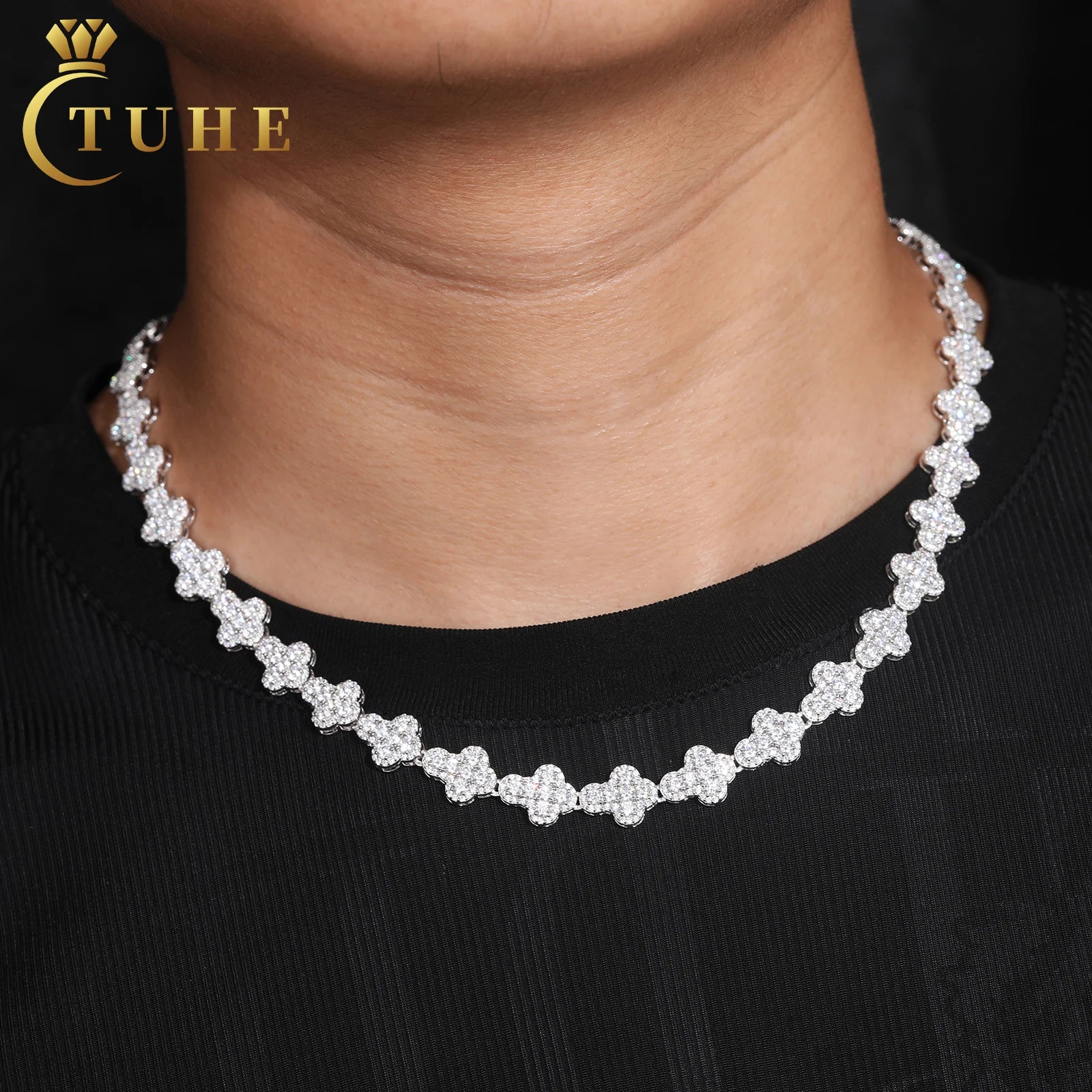 Crazy Hip Hop Jewelry Rappers Bling 925 Sterling Silver VVS Moissanite Diamond Iced Out Cross Link Chain Necklace for Men