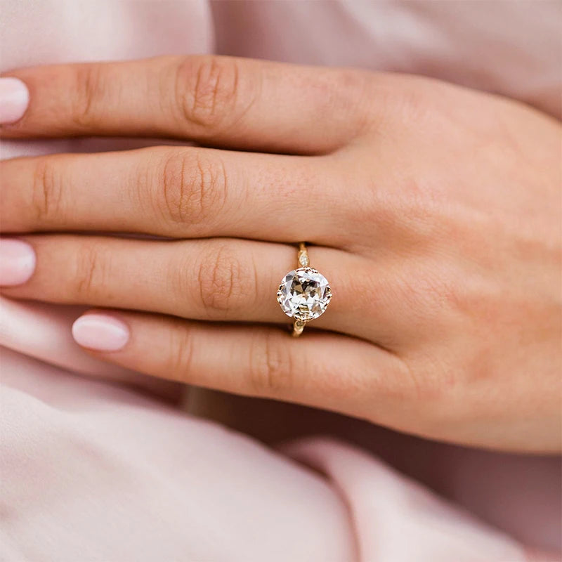 Luster Jewellery 10/14/18k Solid Gold and Moissanite Custom Jewelry Cushion Cut Engagement Rings for Women