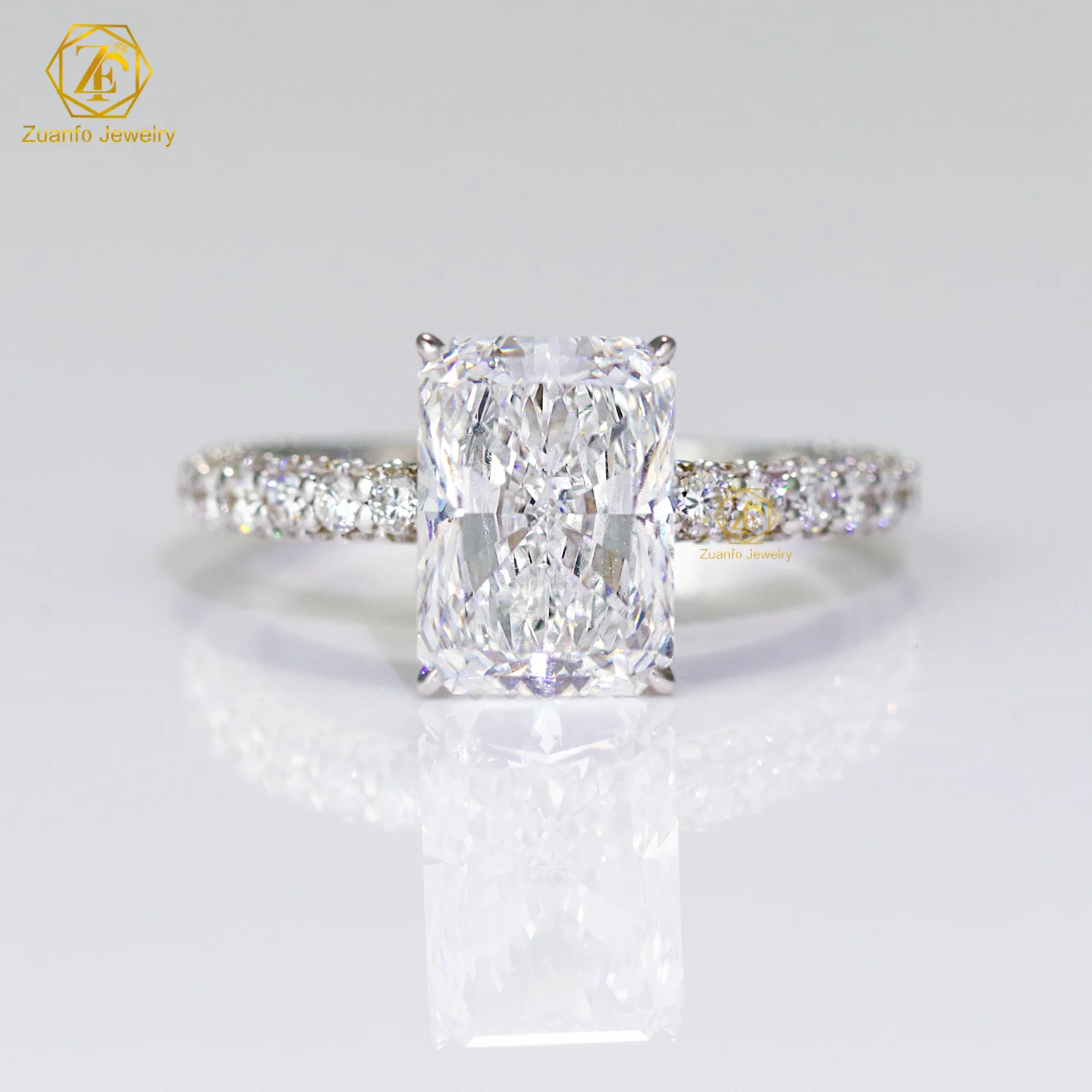 Wedding Ring Radiant Cut Luxury Design Full Moissanite Band 925 Silver 14K 18K Solid Gold Engagement Ring Custom Design