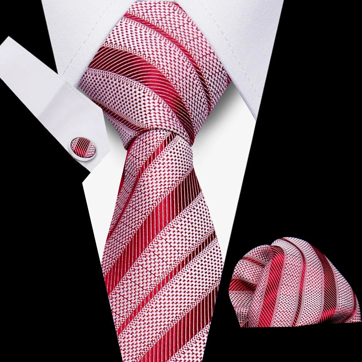 Luxury Men's Business Suit Accessory Set Striped Silk Wedding Necktie Polyester Handkerchiefs Cufflinks Fashionable Tie Gift