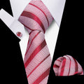 Luxury Men's Business Suit Accessory Set Striped Silk Wedding Necktie Polyester Handkerchiefs Cufflinks Fashionable Tie Gift