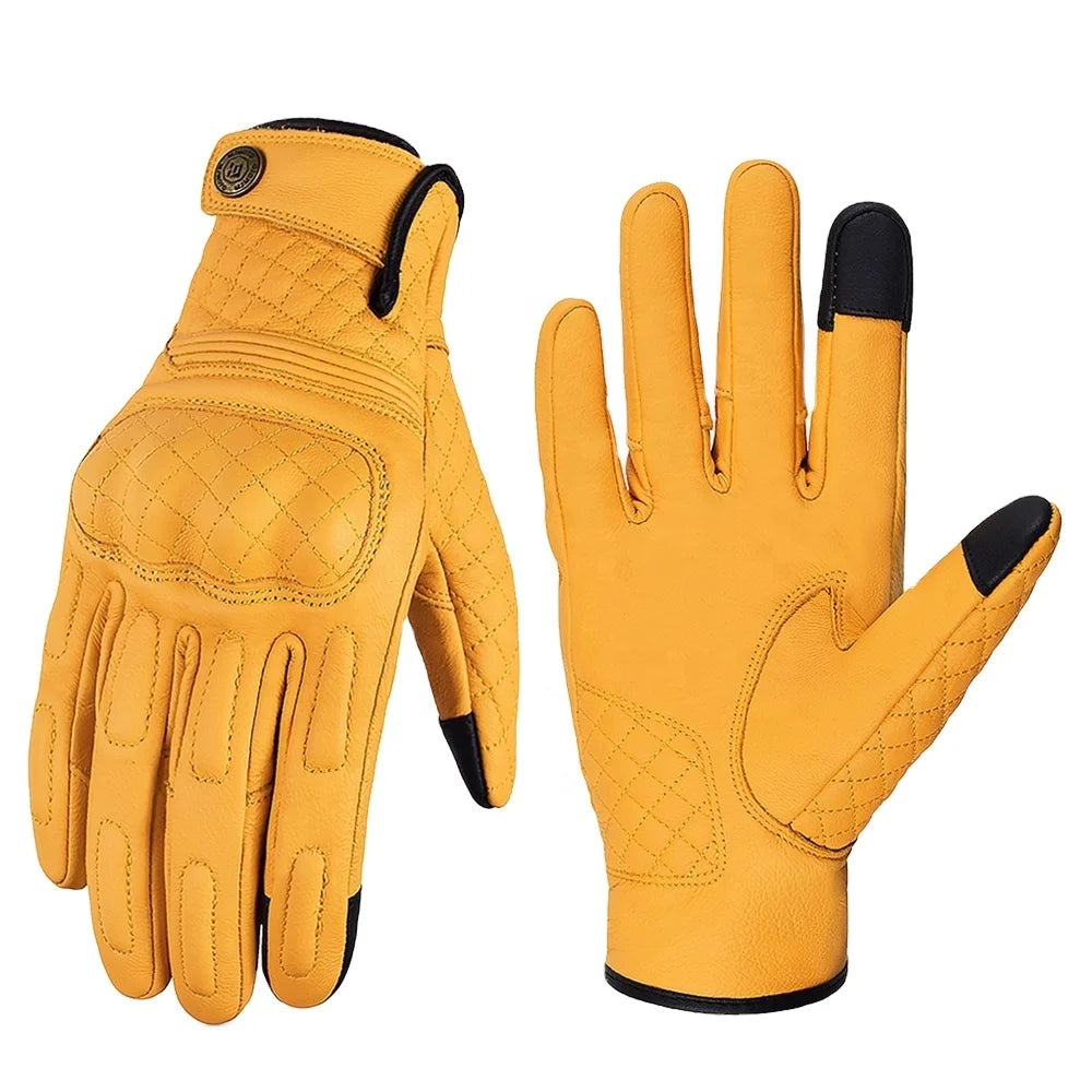 Retro Motorcycle Gloves Leather Men Women Motorbike Protective Gloves Summer Two-finger Touch Screen Motocross Moto Biker Gloves