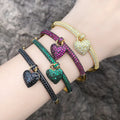 Gelang Jantung Elegant Gold Color Heart Pendant Bangle Jewelry Romantic Wedding Gift Wholesale Crystal Zircon Bracelets