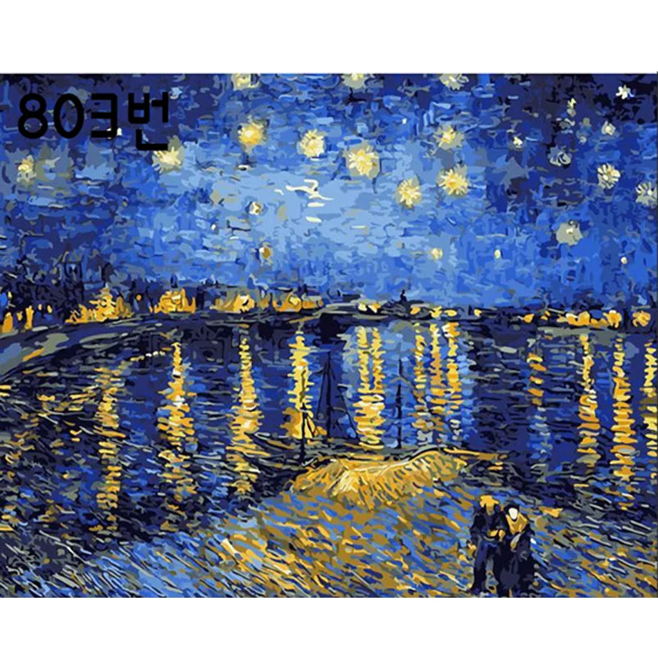 Painting by Numbers for Adults Kits Abstract River Landscape Picture on Numbers for Home Decors 40x50cm/16x20inch Without