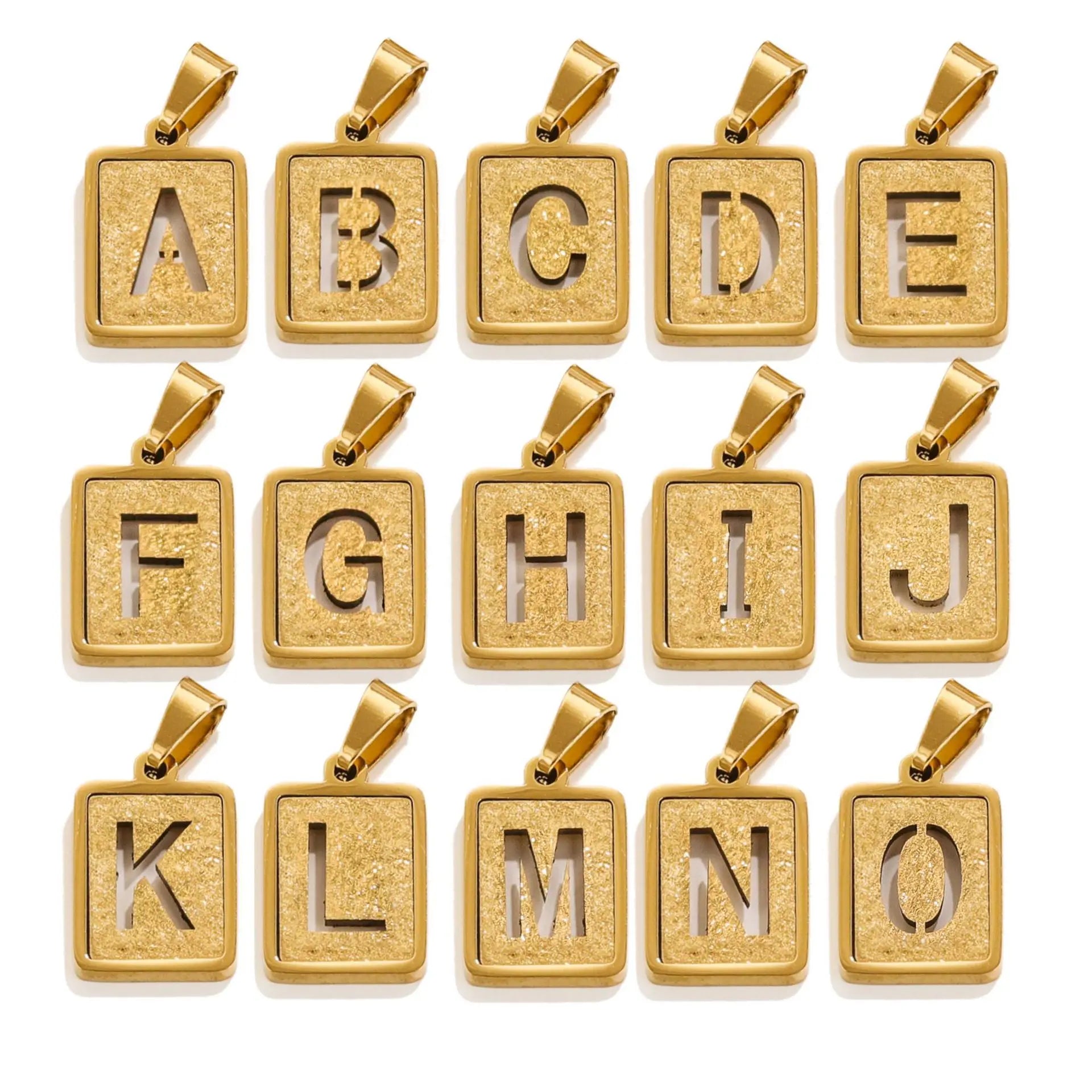 Fashion Jewelry Pendants Charms Initial Letter Rectangle Necklace Pendant Gold Plated Hollow Letters Charm