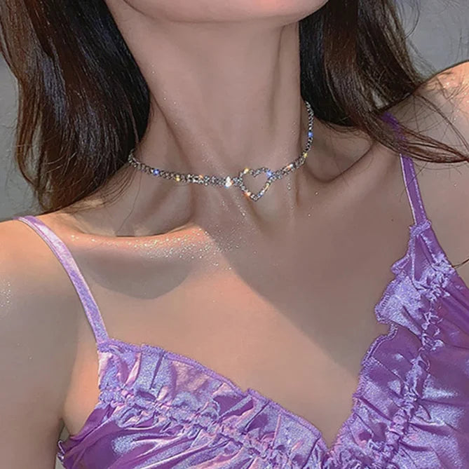 Europe America Creativity Geometric Rhinestone Necklace Heart Crystal Choker Necklaces for Women Gifts