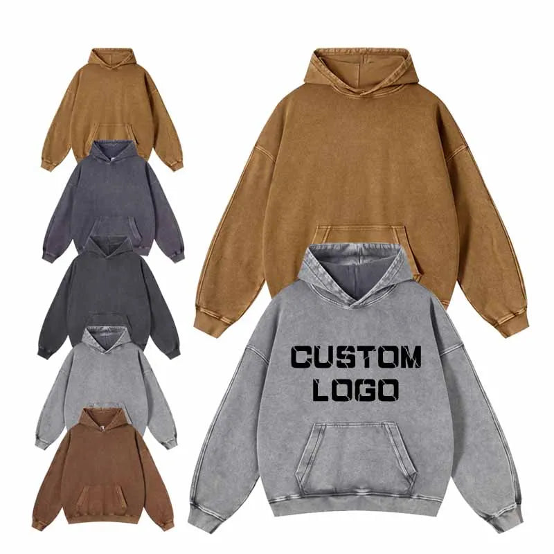 Clothing Manufacturers Custom Retro Loose Washed Men's Sweater Heavyweight 420G Cotton Wax Dyed French Terry Oversized Hoodies