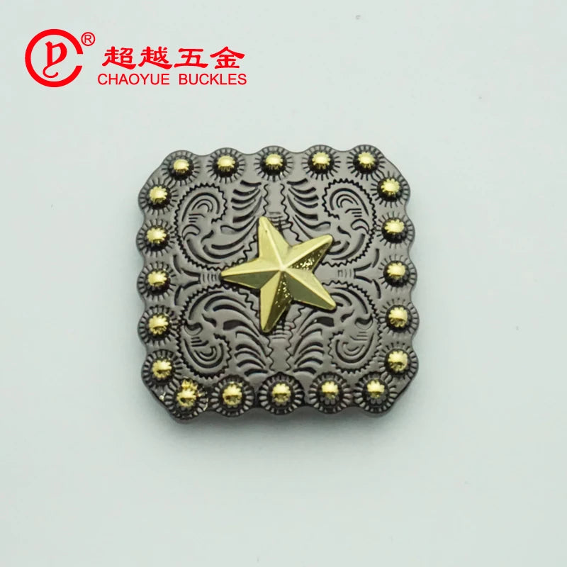 2025 Belt Accessaries Metal Saddle Rectangular Black Nickel With Gold Plating Western Conchos