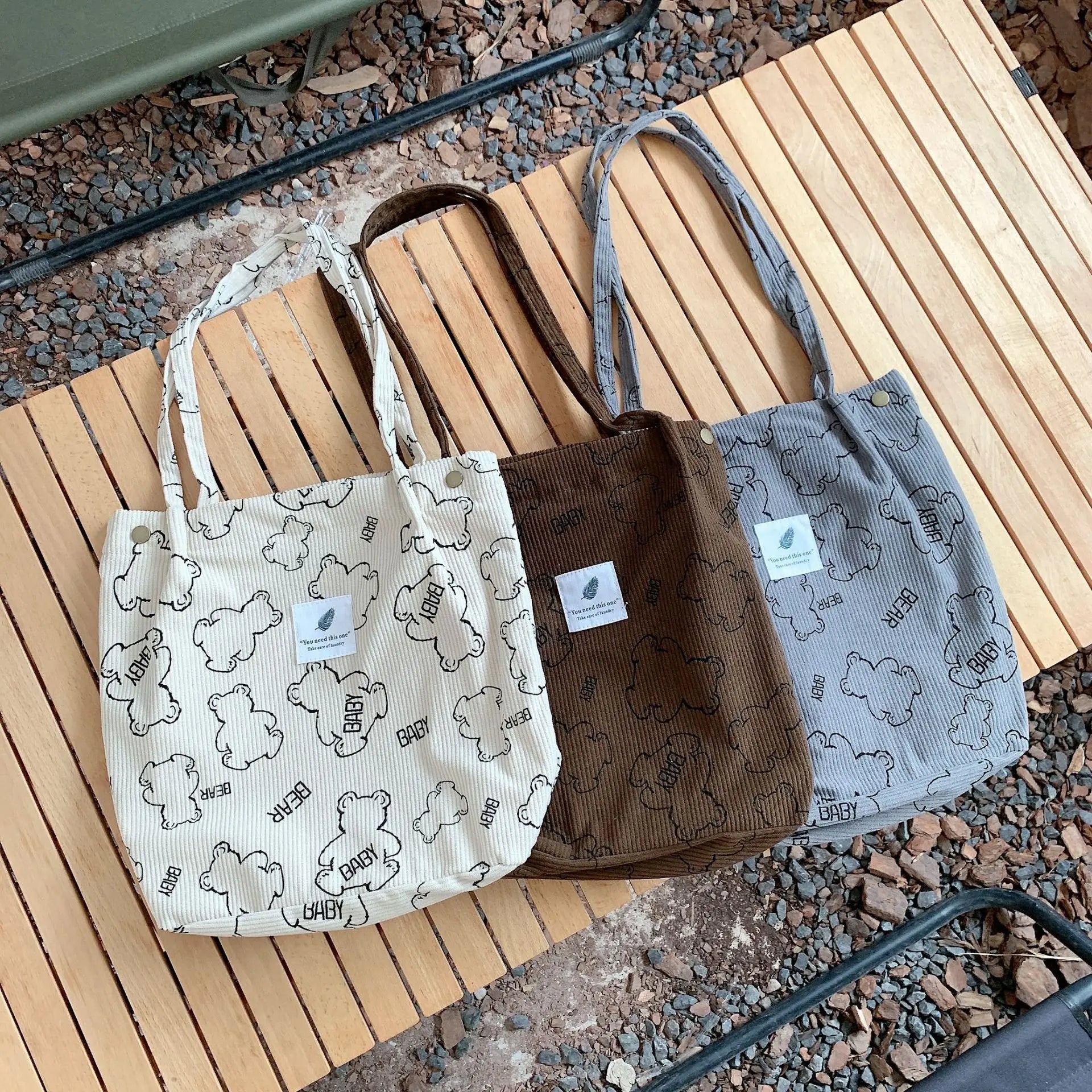 Fashion Shoulder Corduroy Canvas Tote Bag for Women Girl Travel Corduroy Shopping Grocery Bags With Inner Pocket for Work Beach