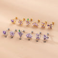 POENNIS Stainless Steel Cartilage Piercing Gold/Silver Plated Zircon Flower Shape Conch Helix Stud Earring Trendy Party Wedding