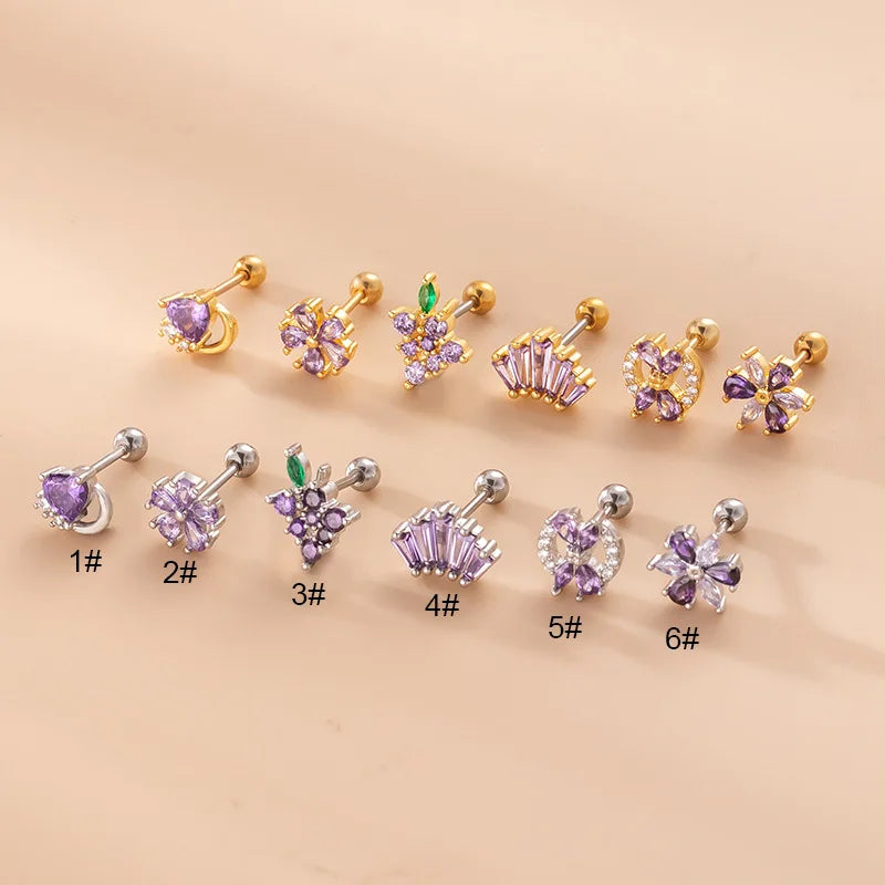 POENNIS Stainless Steel Cartilage Piercing Gold/Silver Plated Zircon Flower Shape Conch Helix Stud Earring Trendy Party Wedding