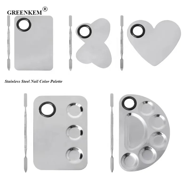 Stainless Steel Paint Palette Tray Mixing Rod Spatula Set for Nail Art Supply Watercolor Oil Painting Heart Shape Makeup Palette