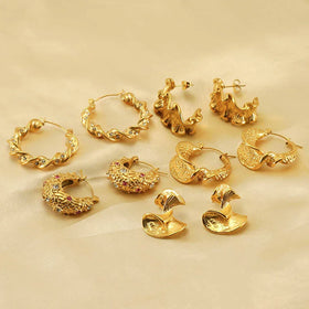 Hypoallergenic Non Tarnish Stainless Steel 18K Gold Plated Inlaid Zircon Chunky Irregular Twist Hoop Earring Women Jewelry