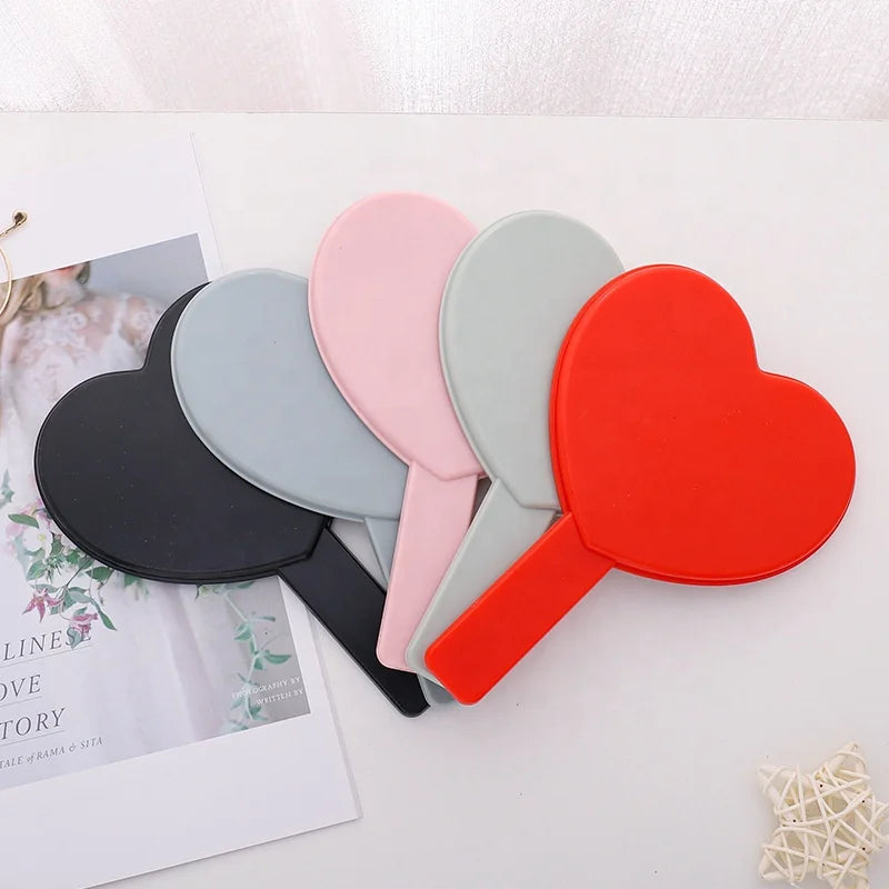 Custom Logo Single Face Hand Mirror Portable Heart Shape Compact Makeup Vanity Mirror for Girls
