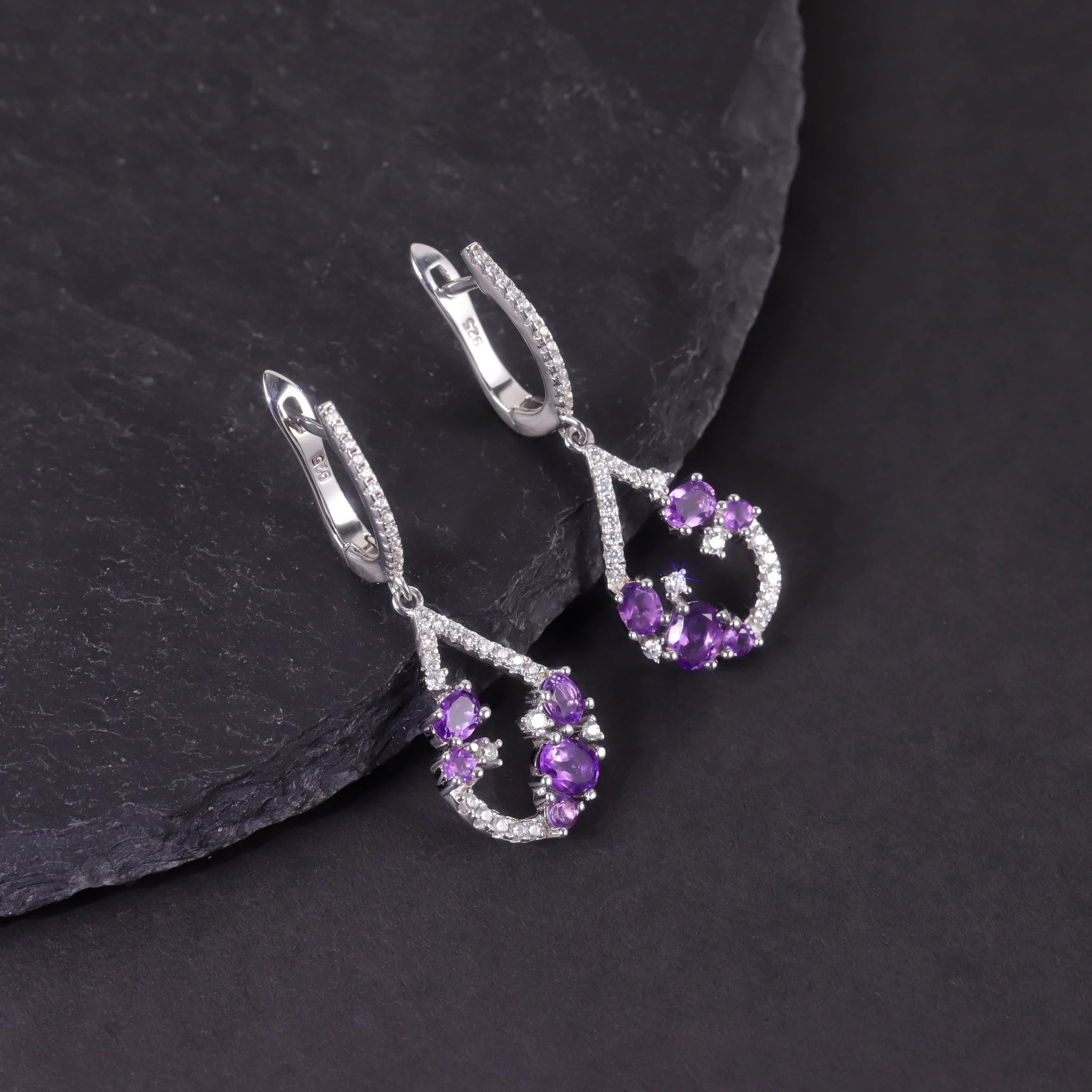 W0463 Affordable Chinese Jewelry Wholesale Price Rhodium Plated 925 Silver Natural Amethyst Unique Purple Gemstone Earrings