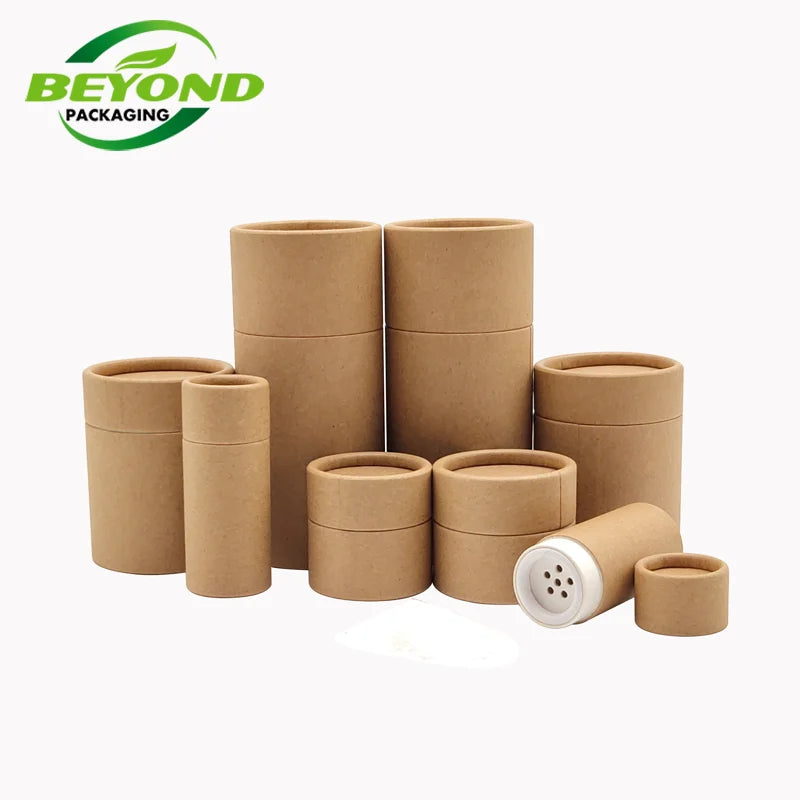 New Arrival Customized Design Round Food Kraft Paper Tube Loose Powder Container With Sifter Bath Salt Spice Canister Top Shaker