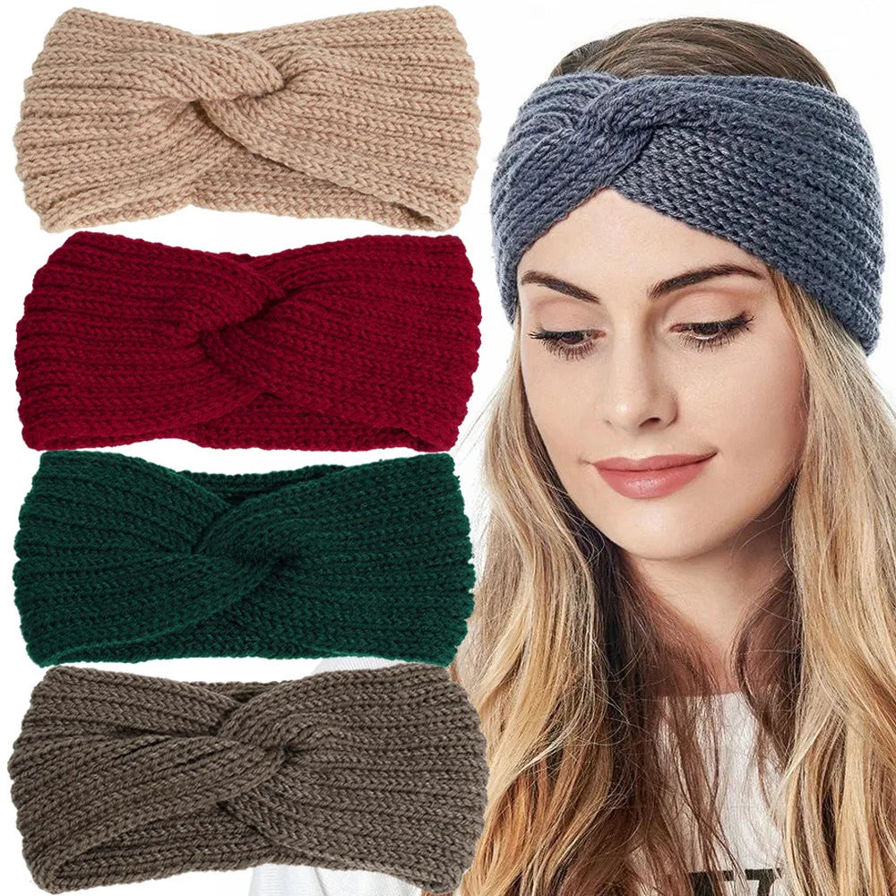 Chunky Winter Warm Ear Warmer Handmade Crochet Woven Wide Twist Knotted Knitted Headband for Women