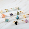 18K Gold Plated Healing Gravel Crystal Gemstone Stone Agate Ring Rough Ring
